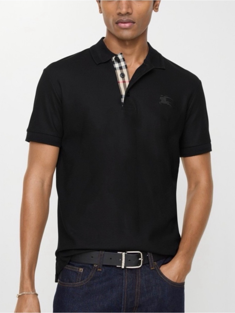 Burberry Black Men's Polo with Signature Check Placket